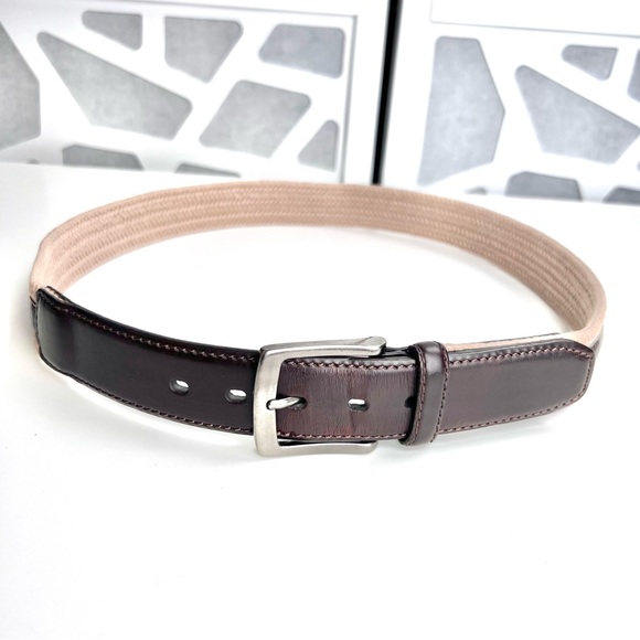 Columbia Belt Brown Leather Trim Tan Braided Silver Toned Buckle EUC Mens Preppy - Picture 2 of 8